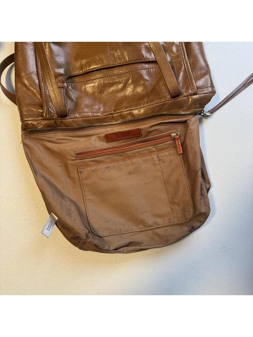 90s Hobo minimalist Tan Leather Shoulder Tote Bag - Picture 6 of 7